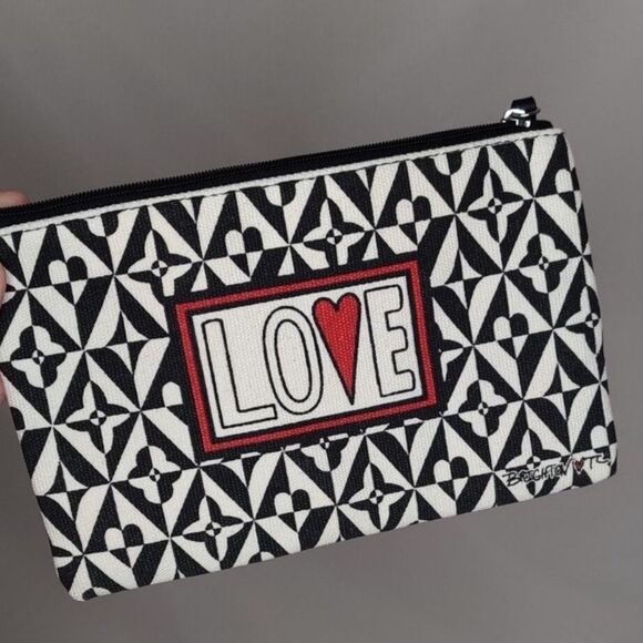 Brighton LOVE Black And White Canvas Makeup Up Bag Clutch Valentine's Day NWOT - Picture 2 of 12